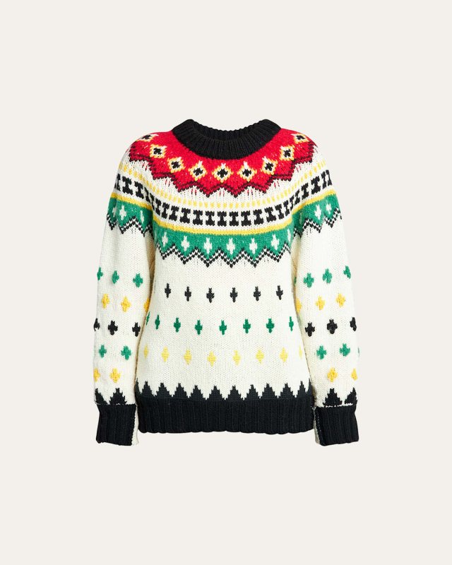 Intarsia Knit Wool Crewneck